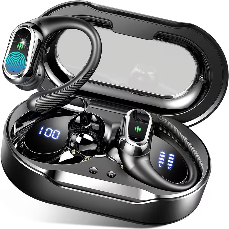 Wireless Earbuds, Bluetooth Headphones Sport,HiFi Stereo Deep Bass Over-Ear buds with ENC Noise Cancelling Mic, Waterproof & LED Display Earphones