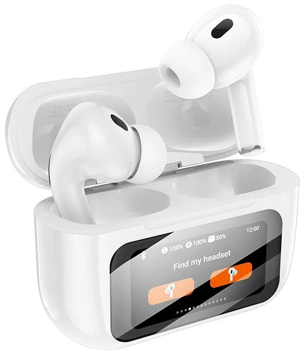 Wireless Earbuds with LED Touch Screen, ANC Noise Cancellation 45dB, Smart Display Case, White