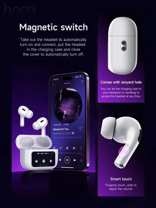 Wireless Earbuds with LED Touch Screen, ANC Noise Cancellation 45dB, Smart Display Case, White