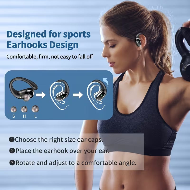 Wireless Earbuds, Bluetooth Headphones Sport,HiFi Stereo Deep Bass Over-Ear buds with ENC Noise Cancelling Mic, Waterproof & LED Display Earphones
