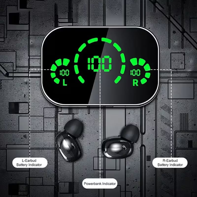 PRO Earbuds TWS Wireless Earphones Powerbank LED Display Earbuds Wireless Headphones Noise Cancelling Black