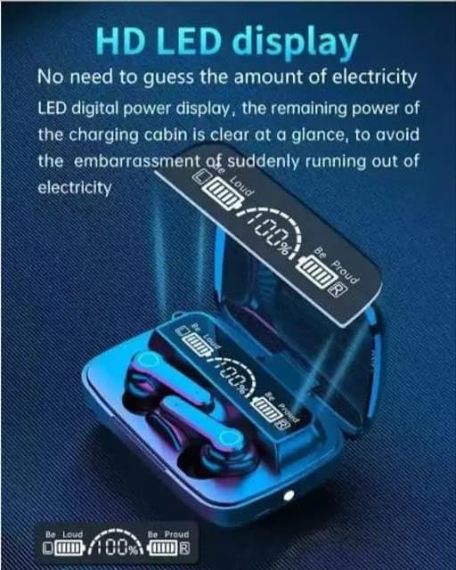 TWS Earbuds, in-Ear v5.1 Bluetooth, IPX7 Waterproof & 120 hrs Playtime with LED Display and Noise Cancellation, Black Color and 2200 mAh Battery Bank
