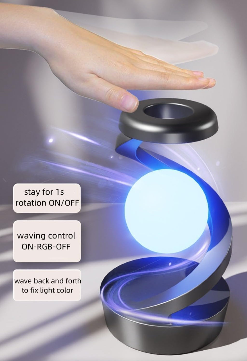 Rotating Suspension LED Table Lamp with Wireless Charger, Magnetic 360° Floating RGB Night Light, Creative Light for Bedroom/Living Room/Party/Birthday Gift