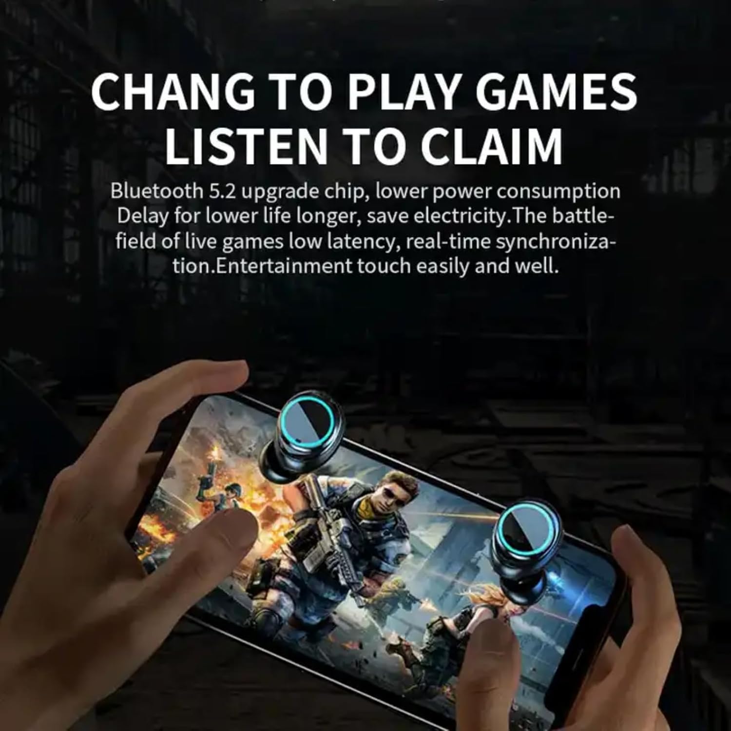 Ear Buds Wireless Bluetooth Earbuds, Waterproof HiFi TWS True Earphones Blue Tooth Earbuds Noise Cancelling Gaming Headset with Microphone (Black)