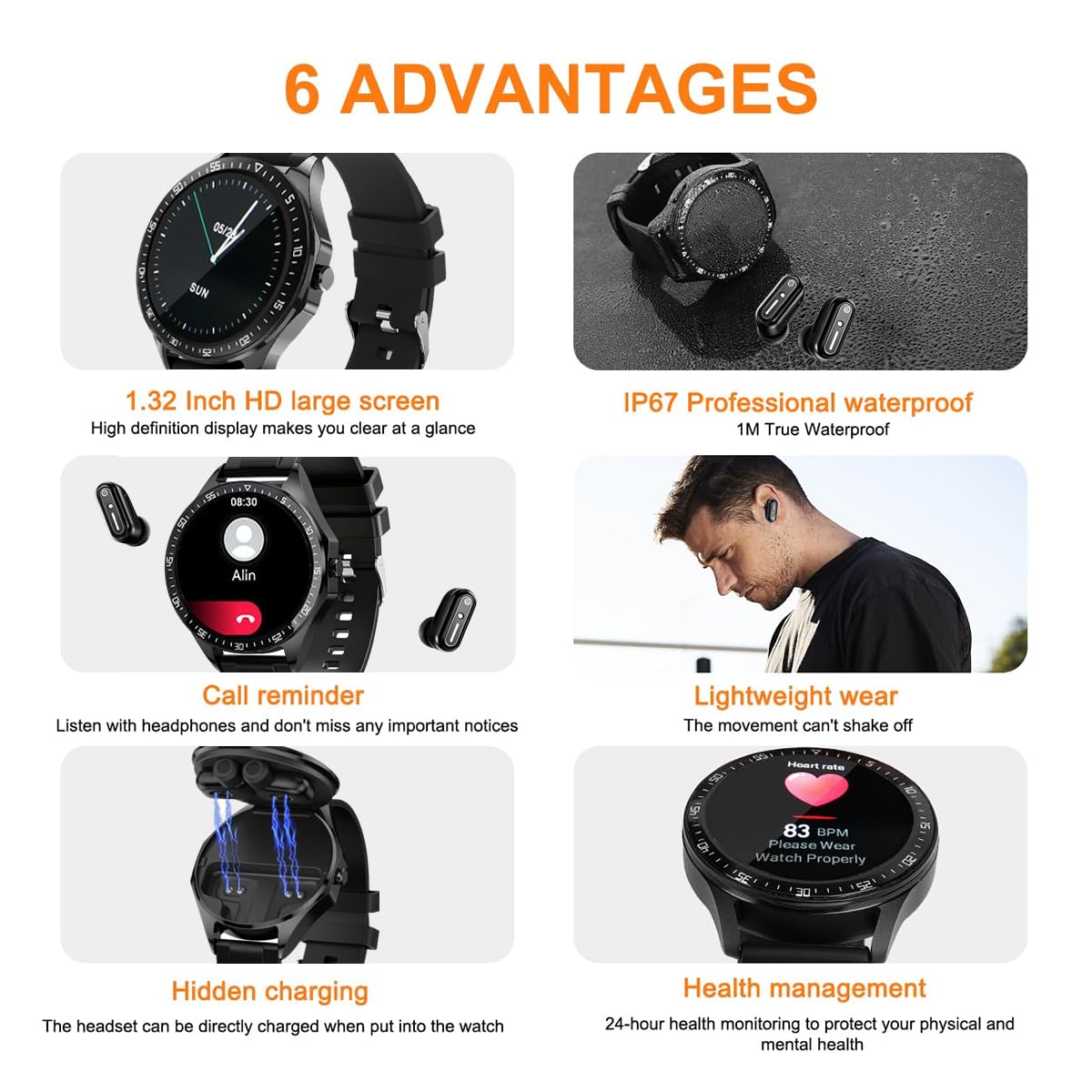 2 in 1 Smart Watch with Earbuds Smartwatch TWS Bluetooth Earphone Health Monitor Sport Watch Fitness Tracker