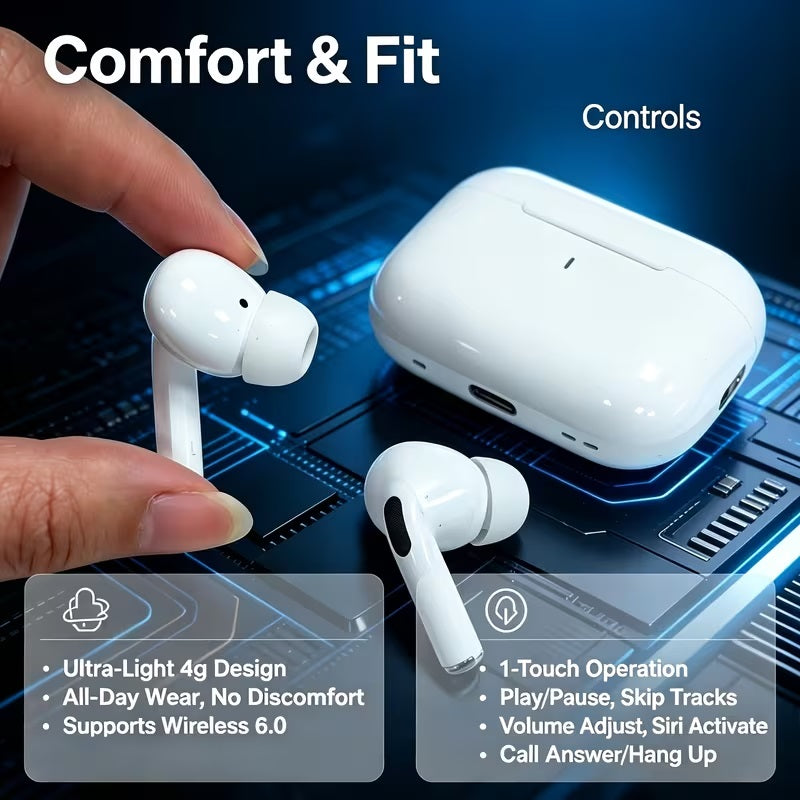 Wireless Earbuds, High-Definition Sound Quality Wireless Earbuds, Easy And Streamlined White Wireless Earbuds, Ergonomic Wireless Earbuds, Suitable for Travel, Sports, And Study Occasions
