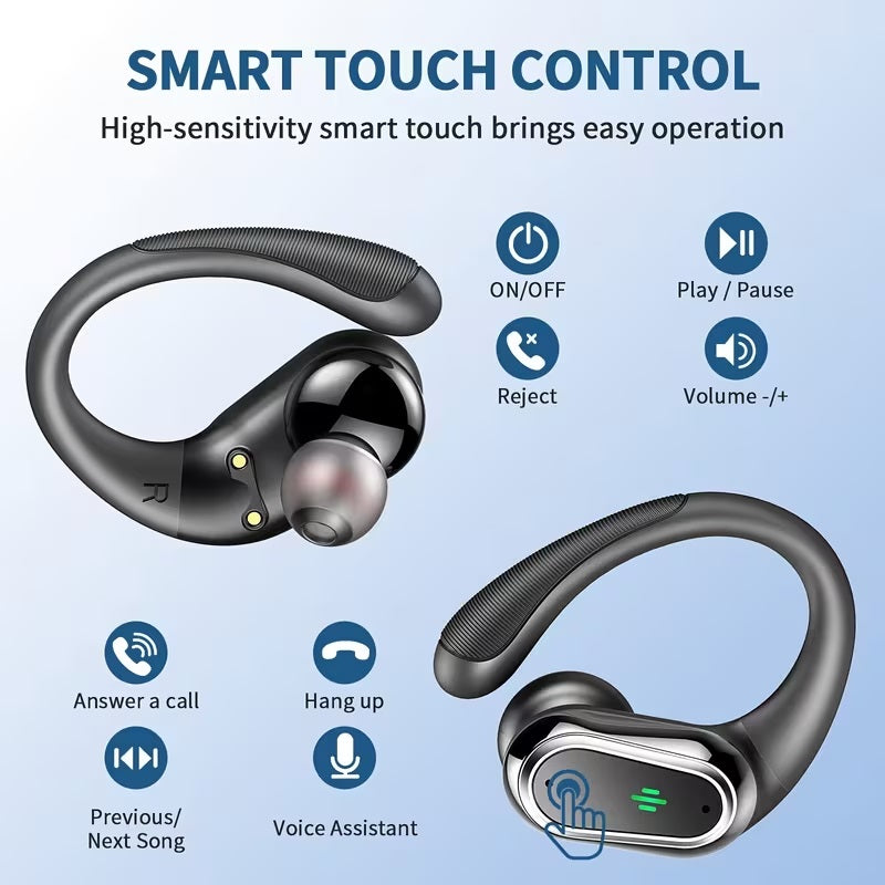 Wireless Earbuds, Bluetooth Headphones Sport,HiFi Stereo Deep Bass Over-Ear buds with ENC Noise Cancelling Mic, Waterproof & LED Display Earphones